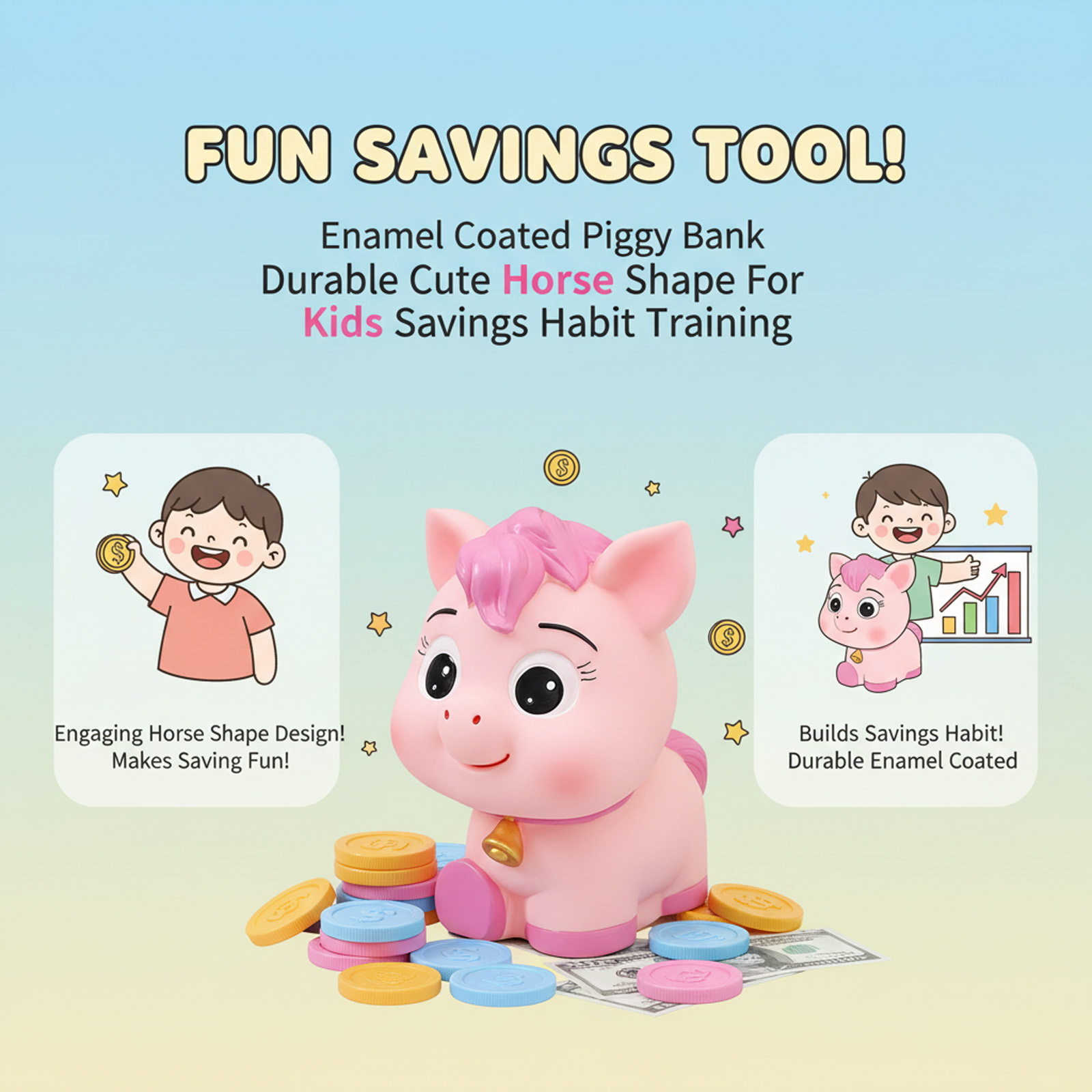 Kids Piggy Bank Horse Shaped S - огляд і ціна Kids Education Savings