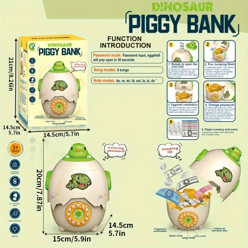 Dinosaur Egg Piggy Bank With F - огляд і ціна Kids Education Savings